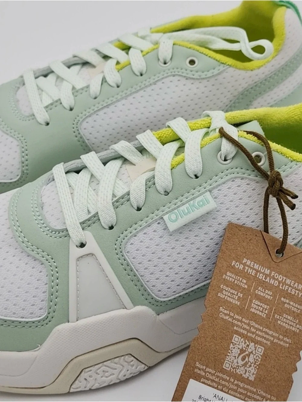 Olukai Anau Pickleball Shoes Bright White/ Pale Mint | Womens US8 EU38 NEW / NWT